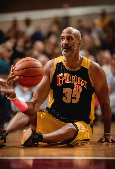 Hotdogfingers playing in a charity basketball game,original,He’s a middle aged man who is balding but the star of the show is that his fingers are hot dogs