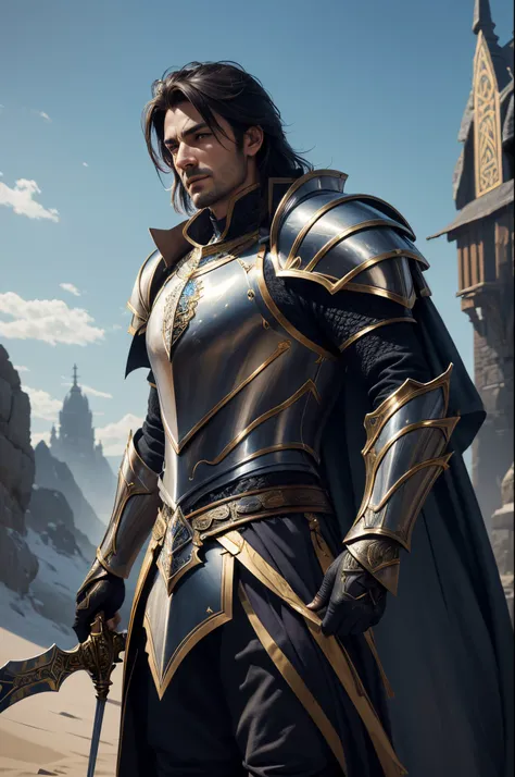 8K,1 male,Araphed image of a man wearing luxurious armor holding a holy sword, Super handsome,Paladin,William H.. Pongilppi, Arsen Lupin as Paladin, wojtek fus, andreas rocha and john howe, ArtGerm Craig Mullins, ArtgermとCraig Mullins, Full armor fantasy h...