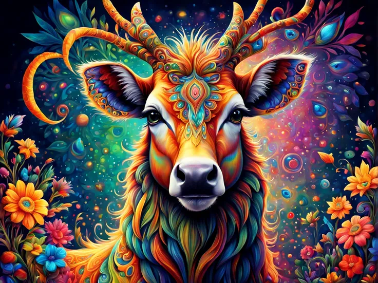 whimsical animals, art by (Akrokan), mesmerizing digital painting, vivid colors, elaborate, breathtaking, chromatic nanotechnology, magnificent, iridescent particles, mesmerizing pattern of kaleidoscopic colors, nanotechnological display, vibrant hues, (de...