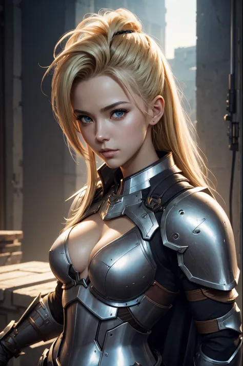 8K,small tits,A blonde mohawk-haired girl wearing a destroyed chest armor., artgerm julie bell beeple, Portrait of a girl holy knight with very small breasts, Portrait of a girl paladin, Alexandra Fomina Artstation, artgerm portrait, artgerm and wlop, ArtG...