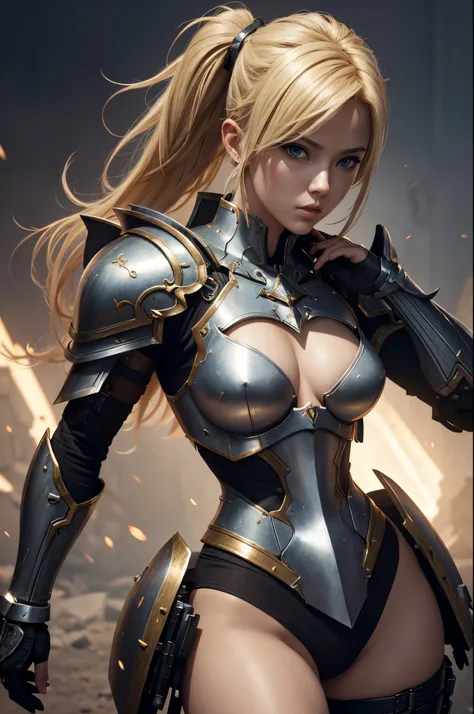 8K,small tits,A blonde mohawk-haired girl wearing a destroyed chest armor., artgerm julie bell beeple, Portrait of a girl holy knight with very small breasts, Portrait of a girl paladin, Alexandra Fomina Artstation, artgerm portrait, artgerm and wlop, ArtG...