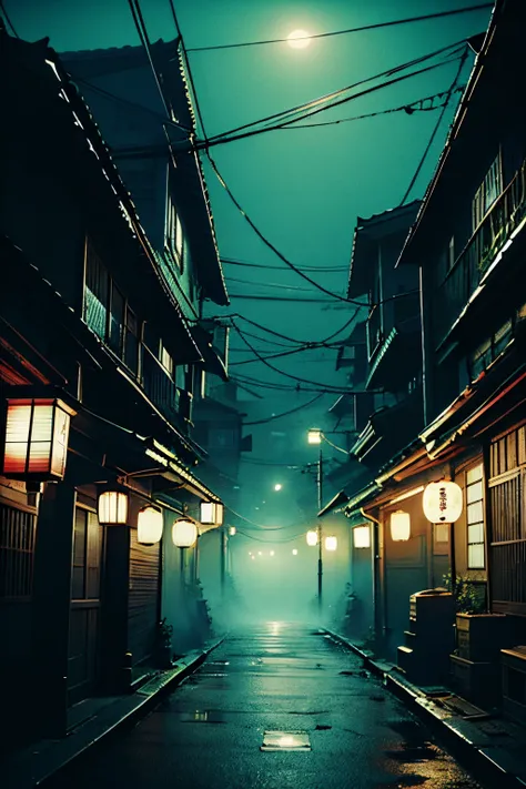 , horror game zero style background, japanese horror city at night,