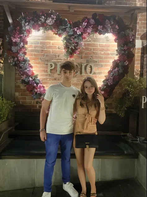 there is a man and a woman standing in front of a heart shaped sign, dasha taran, vacation photo, profile pic, lovely couple, a picture, photo taken at night, profile picture 1024px, summer evening, they are in love, very very low quality picture, discover...