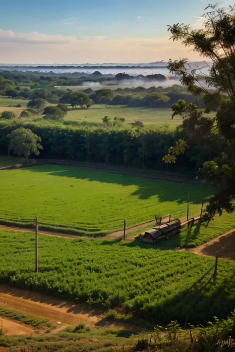 campo, fazenda, pintura, fire, floresta