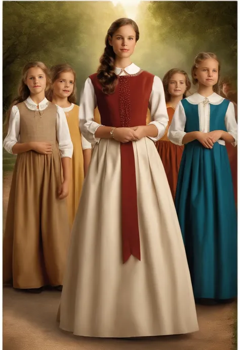 A group of young girls being taught by the kings wives,original,Elijah King, a fictional character reminiscent of Warren Jeffs, stands as a commanding figure in his community, often seen in traditional, modest attire that signals his self-proclaimed spirit...