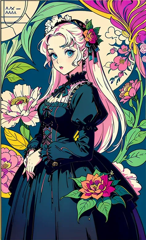 (masterpiece, top quality, best, official art, beautiful and aesthetic:1.2),
1girl, (pop art:1.4), (zentangle, flower effects:1.2), (art nouveau:1.1),(Gothic Lolita:1.3)