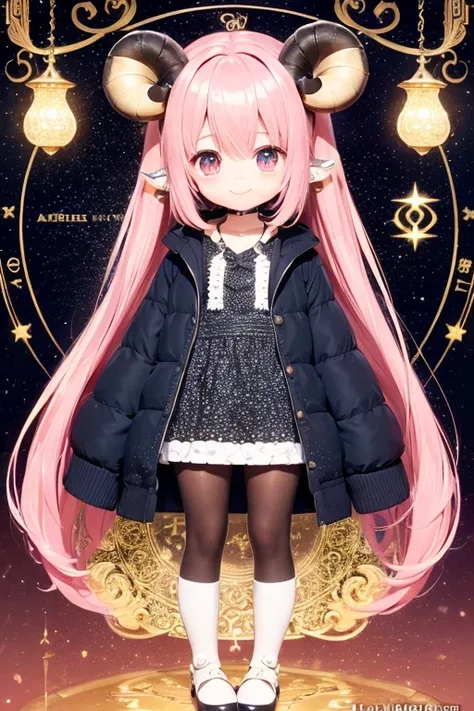 (Same character, front, side, back), (full body); 3d; cute; 3d toy art; anime style; glitter; horoscope sign Aries; Ram details; ♈ symbol;