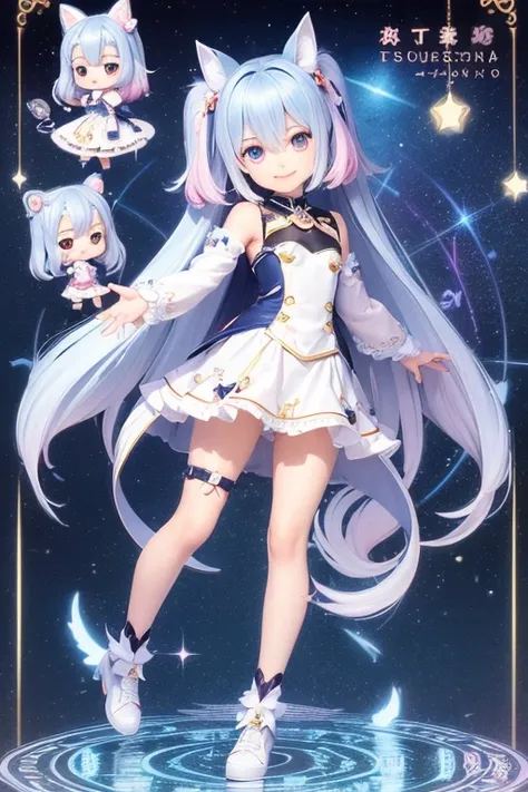 (Same character, front, side, back), (full body); 3d; cute; 3d toy art; toy art; anime style; glitter; horoscope sign Libra; Balance details; ♎ symbol