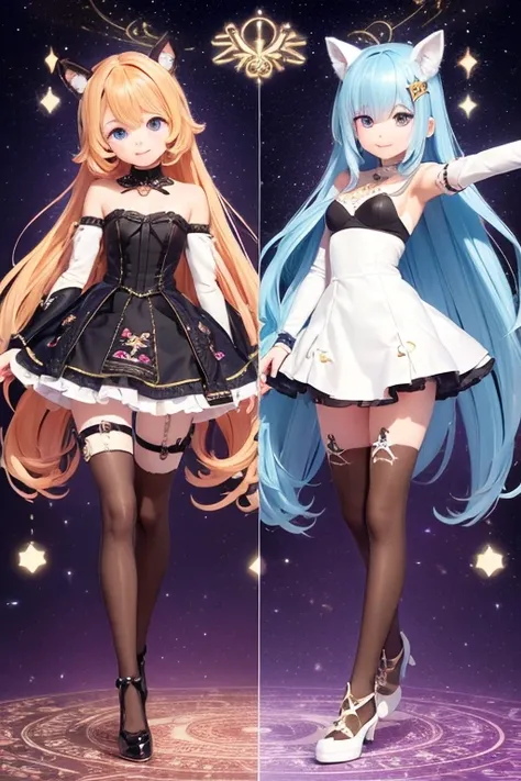 (Same character, front, side, back), (full body); 3d; cute; 3d toy art; toy art; anime style; glitter; horoscope sign Sagittarius;  Archer details; ♐ symbol