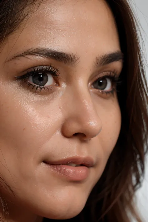 uma foto de close-up escuro de uma loira com olhos perfeitos,