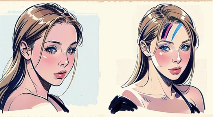 gianna michaels, female original character reference sheet adoptable, blonde, blue eyes, sketch,