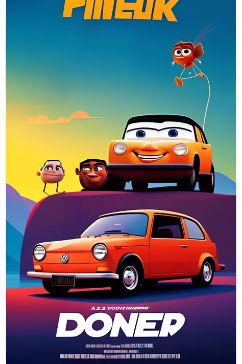 Disney Pixar movie poster . a 2000 grey volkswagen golf . make it like the ‘cars’ movie style