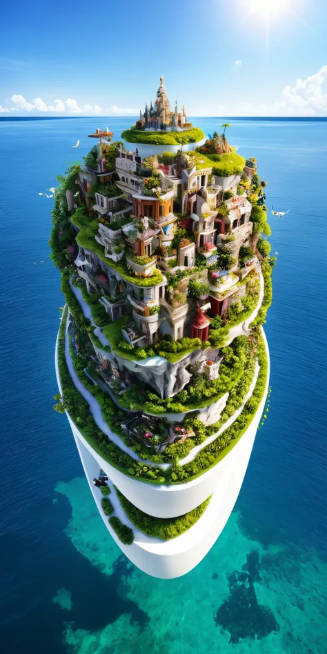 Surrealistic floating island paradise