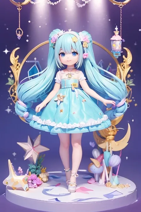 (Same character, front, side, back), (full body); 3d; cute; 3d toy art; toy art; anime style; glitter; horoscope sign Pisces; Fish details; ♓ symbol