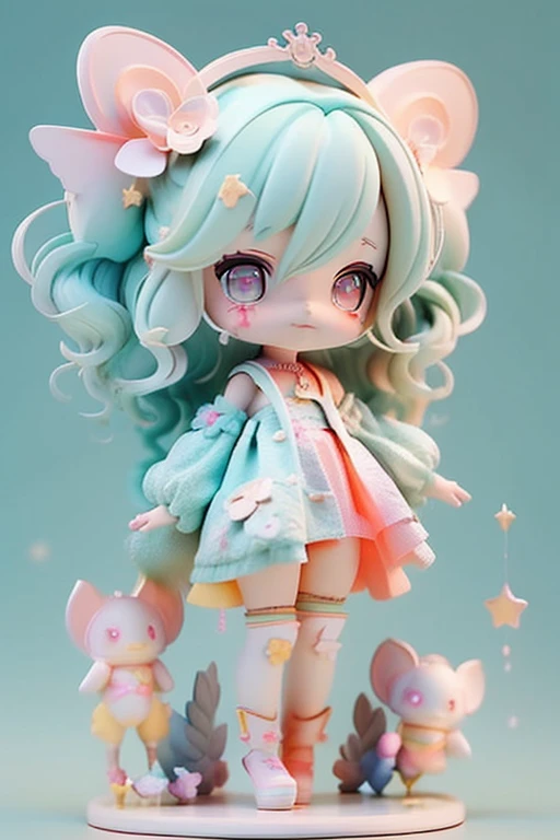 (Same character, front, side, back), (full body); 3d; cute; 3d toy art; toy art; anime style; glitter; horoscope sign Gemini; Twins details; ♊ symbol;