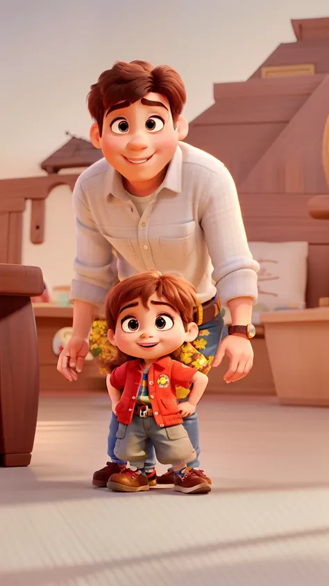 A child e seu pai in Disney pixar style ,alta qualidade,melhor qualidade