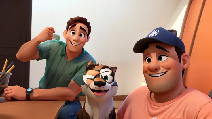 Dois amigos bebendo no estilo Disney Pixar, alta qualidade, melhor qualidade