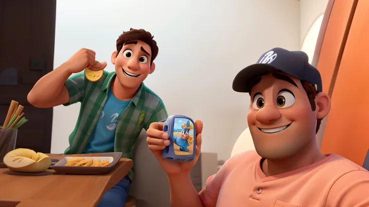 Dois amigos bebendo no estilo Disney Pixar, alta qualidade, melhor qualidade