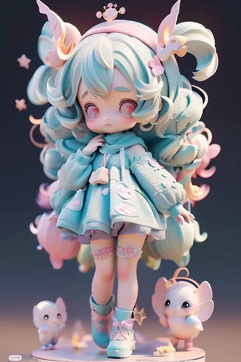 (Same character, front, side, back), (full body); 3d; cute; 3d toy art; toy art; anime style; glitter; horoscope sign Gemini; Twins details; ♊ symbol;