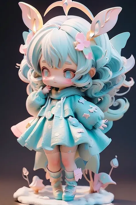 (Same character, front, side, back), (full body); 3d; cute; 3d toy art; toy art; anime style; glitter; horoscope sign Pisces; Fish details; ♓ symbol