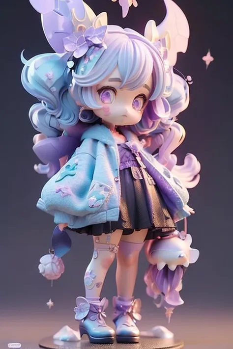 (Same character, front, side, back), (full body); 3d; cute; 3d toy art; toy art; anime style; glitter; horoscope sign Cancer ; color lavender; Crab details; ♋ symbol; amethyst stone;