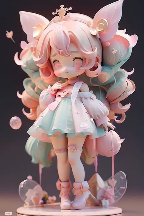 (Same character, front, side, back), (full body); 3d; cute; 3d toy art; toy art; anime style; glitter; horoscope sign Virgo color pink; Virgin details; ♍ symbol;  rose quartz stone;