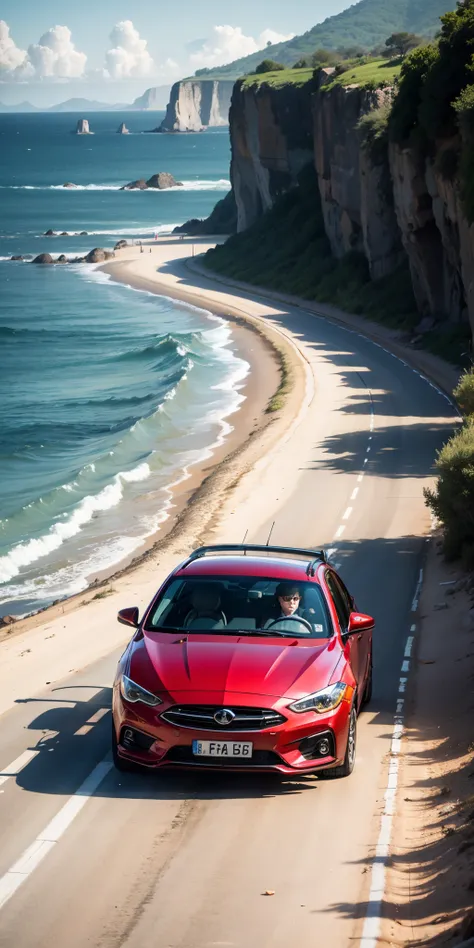 car running towards the sea　Americans