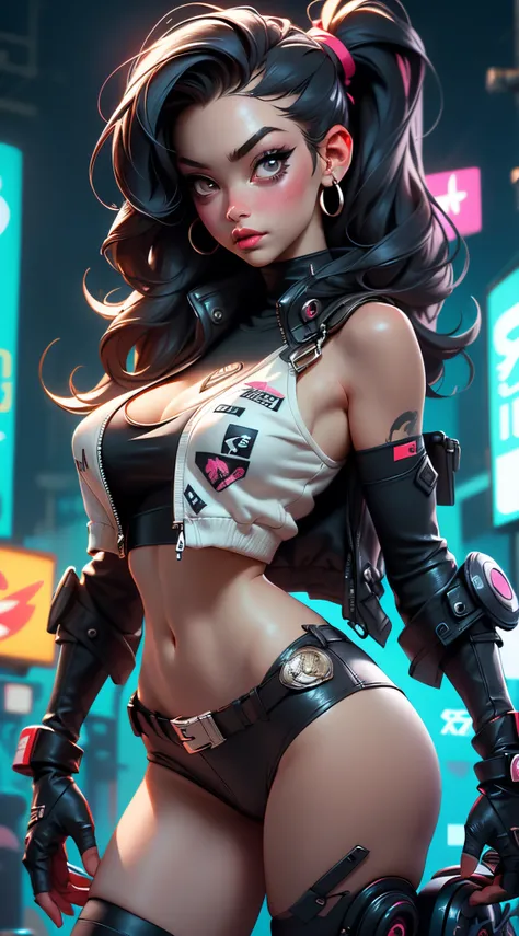 ((Best Quality, best resolution, award-winning portrait, official art)), ((perfect Masterpiece)), ((Realistic)) and ultra-detailed photography of a 1nerdy cyberpunk girl with goth and post apocalyptic colors. She has ((long black hair)), wears a (Harajuku-...