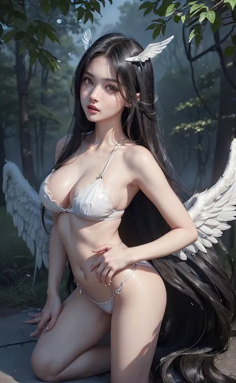 (bestquality, 10, masterpiece :1.3), (Realistic, photorealistic portrait: 1.37), (1girls), Fairy,((The angel has big white wings...)), (((Glow Wings))), (big wings), (clear wings)), add rear wing,large wings on the back, extra large wings, The model floats...