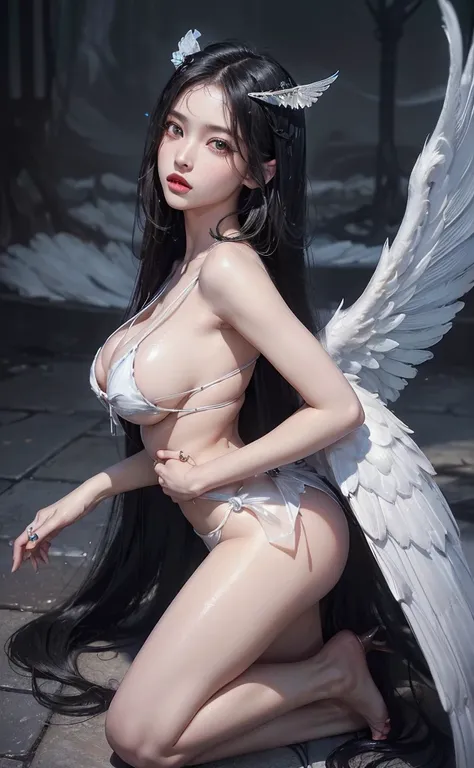 (bestquality, 10, masterpiece :1.3), (Realistic, photorealistic portrait: 1.37), (1girls), Fairy,((The angel has big white wings...)), (((Glow Wings))), (big wings), (clear wings)), add rear wing,large wings on the back, extra large wings, The model floats...