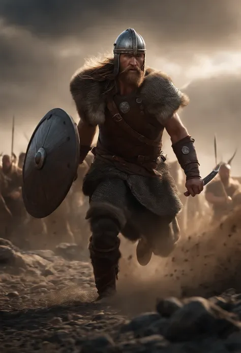 Envision a riveting scene of a battle-hardened viking charging fearlessly into the fray, covered in scars and dirt. Dive into micro-details to create a photorealistic depiction using Octane Render, capturing the intensity and realism of the moment.

Zoom i...