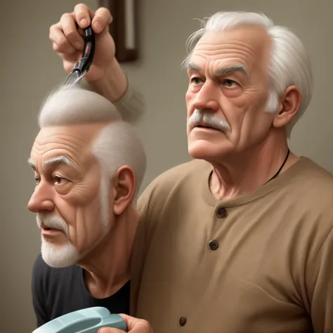 Old man little hair, a half wite hair an d shave, strong based on ttpe pixar