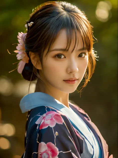 ((of the highest quality, 8K, masutepiece: 1.3)), Sharp Focus: 1.2, (Super beautiful face: 1.0), (Glossy skin: 1.0), Realistic Photos, Black hair, Movie Lighting, Highly detailed eyes and face, Movie Lighting,  (Cowboy Shot: 1.0),  (Kimono, Hakama, Obi: 1....