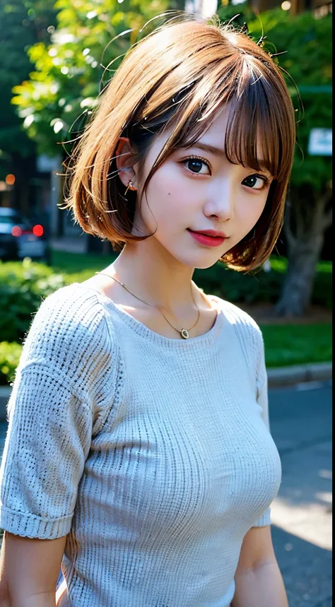 (8K, Raw photo:1.2)Detailed face and eyes,Best Quality, 超A high resolution, Highly detailed ,intricate detailes ,masutepiece ,Cute Girl , Soft cinematic light, Hyper-detailing,Sharp Focus, High quality, Blonde hair, bob cuts, tits out,Knitted dresses