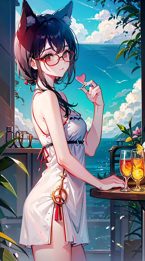 The healing cute style of natural scenery, the cute animal image with thin-rimmed metal-framed glasses, the warm and bright sunny atmosphere in the background, and the beautiful scene of leisure,sexy,cute,kawaii,sexy poser,sexy outfit