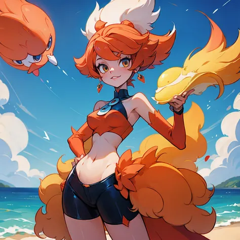 personaje delphox de pokemon, denuda cuerpo sexy y teniendo un huevo