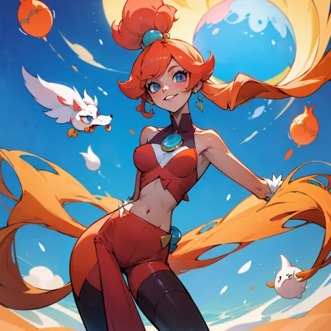 personaje delphox de pokemon, denuda cuerpo sexy y teniendo un huevo