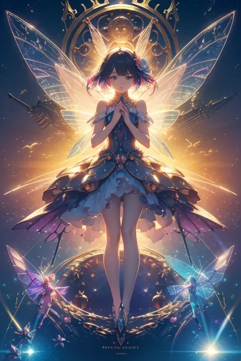 (​masterpiece,top-quality,top-quality,Beautifully Aesthetic:1.2),1girl in,ighly detailed,artificially created fairy,hyper quality,super delicate lines,lensflare,((mechanical fairy,symmetrical wings,electronic fairy)),mechanical flower landscape,Machine Eye...