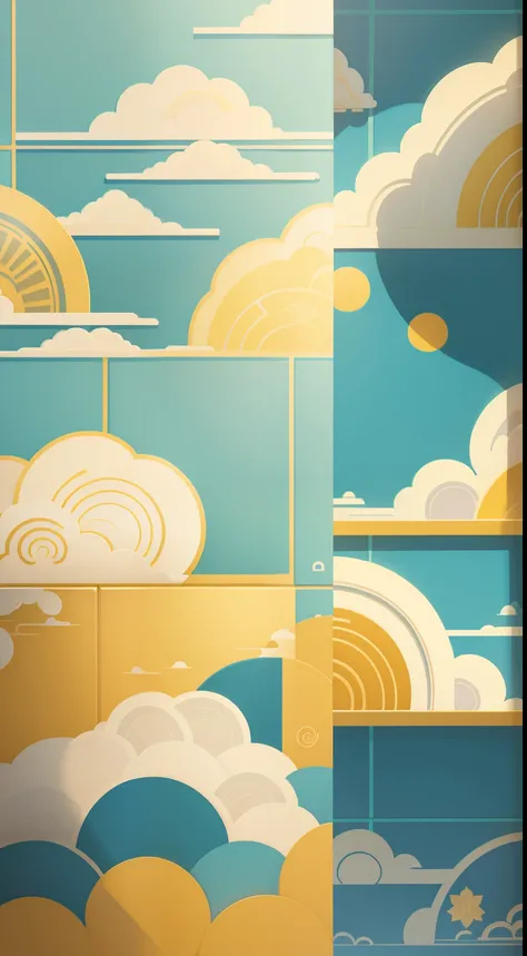 Auspicious clouds、loong pattern、glazed tiles、palace texture、small flower pattern、The shape of the definition、flat form style、Vector style、painterly style、Wallpaper style、bright yellow color。There are no shadows in the image。