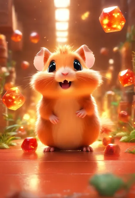 （Pixar style),Little hamster，little red dinosaur，breastsout，Pedras preciosas、pentacle，Miniature Character Models, Right-to-left light source, Ram lighting, Right-to-left light source, Realistic proportions, Post-processing, ((Orthogonal perspective)), Supe...