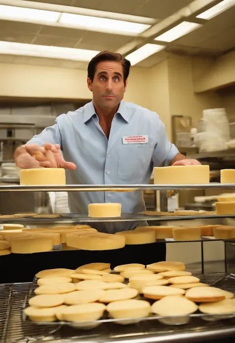 A photo of Michael attempting to make a cheese souffle.,The Office TV show,Michael Scott, the fictional character from “The Office,” is a middle-aged man with a receding hairline and a penchant for ill-fitted suits, which adds to his somewhat awkward and u...