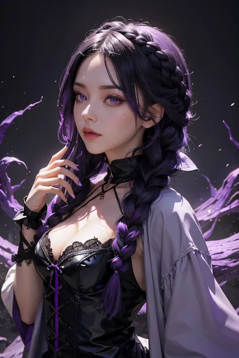 The witch,black and violet hair,4 braid hair style,violet eye,black and violet sexy costume