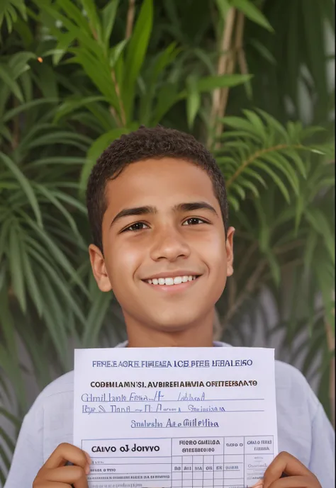 arafed boy holding up a sign with a certificate in front of him, caio santos, malika favre, icaro carvalho, by Nándor Katona, mateus 9 5, by Almeida Júnior, andrea rocha, by Emerson Silva, by Felipe Seade, by Samuel Silva