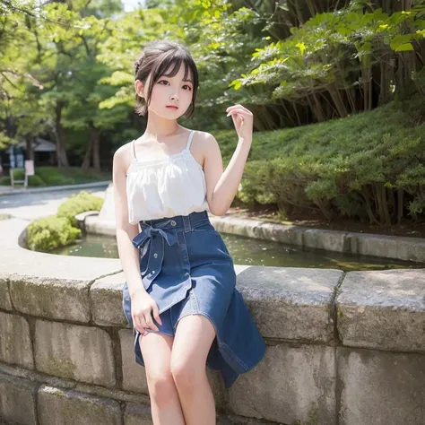 top-quality、超A high resolution、(Photorealsitic:1.4)、Raw photography、1 Japan Female、20yr old、独奏、cute little、detailed beautiful faces、(Shorthair)、a park、skirt by the、Yoshiko Akishino