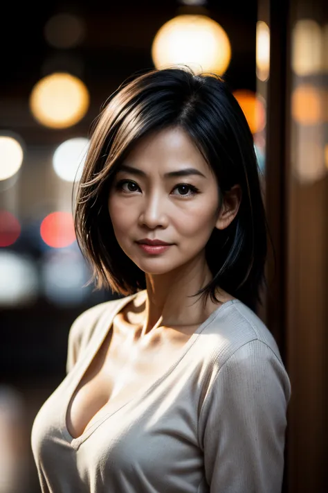 1girl, asian, mature, 65 years old, professional photography, highly detailed, detailed background, background blur, focus, perfect eyes, perfect sexy lips, fit hardbody, seductive eyes, sexy pose, tempting, (casual:1.2), cinematic lighting, face, focus on...