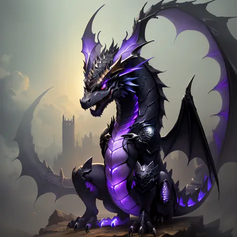 A cute black dragon with purple eyes