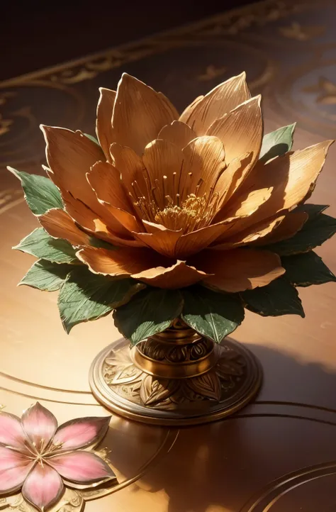 tmasterpiece, Best quality，baroque element，Detailed 4K oil painting，Stunning and detailed，(without humans:1.8)，Stunning metallic flower pattern made entirely of bronze. These flowers are made from abundant, Gold metal, Every piece is carefully crafted，Show...