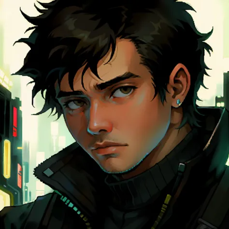 Portrait anime sad boy blade runner hopeless