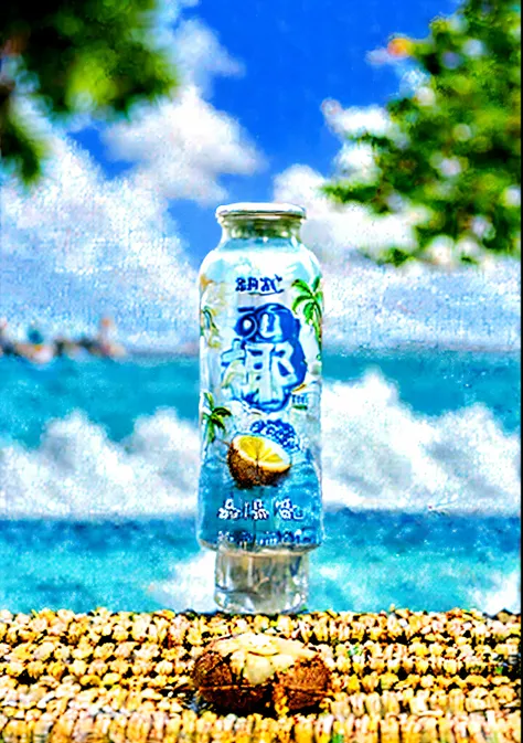 Coconut Tree，Close up of bottle of coconut milk on blue sky background, soymilk, drinking, lu ji, su fu, 4l, latte, Chiba Yuda, Wang Chen, Official Product Pictures, soymilk, wholesome, 3 6 0 p, nanquan, by Ni Yuanlu, List image