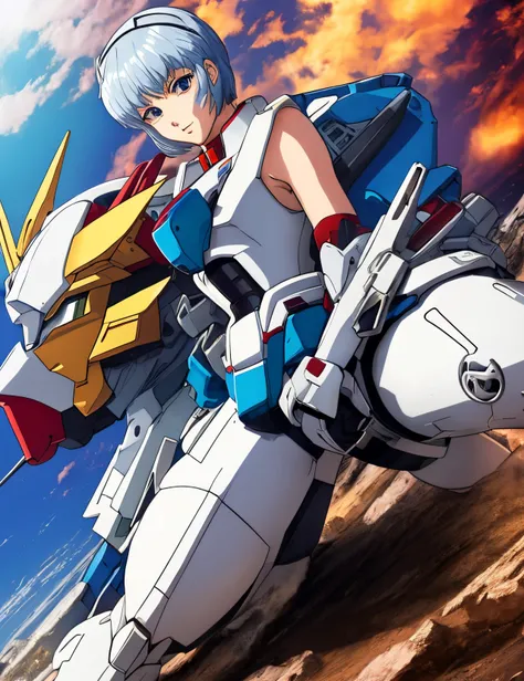 Rei Ayanami riding Gundam